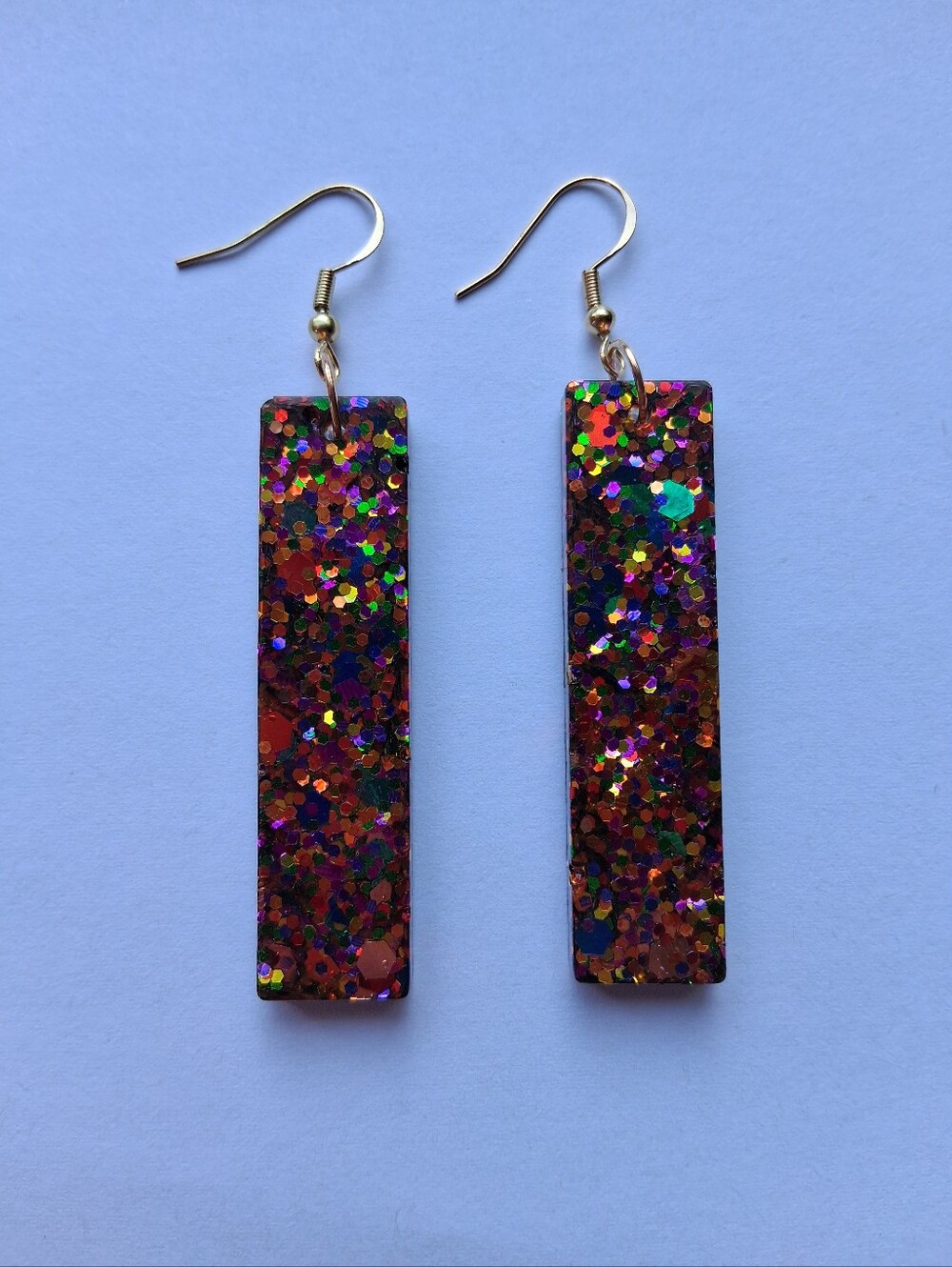 Glitter Rectangle Drop Earrings - Multicolor Sparkle